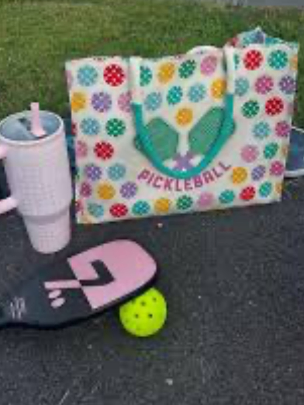 Pickleball Polka Dot Canvas Tote Bag in Multicolor